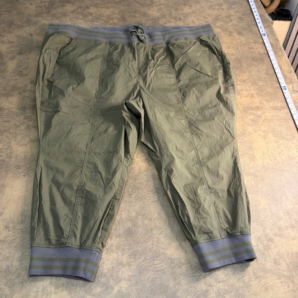 Torrid Jogger Pants Womens 5S Green Cropped‎ Ribbed Knit Waistband Cotton Blend